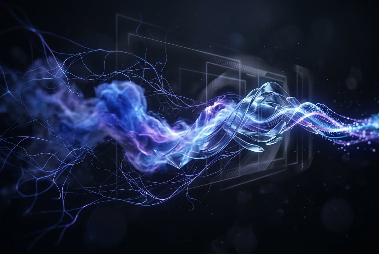 A luminous cobalt form evolving through cinematic motion states